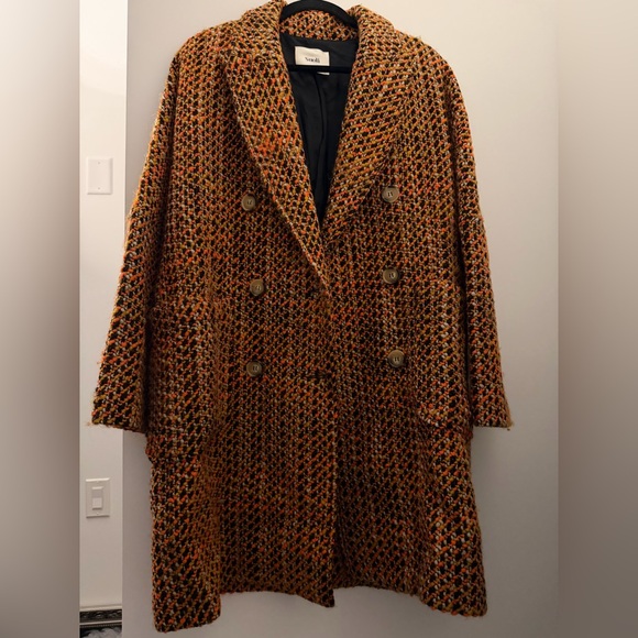 Suoli Jackets & Blazers - Suoli Orange Multicolor Double-Breasted Tweed Pea Coat